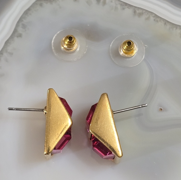 Swarovski Pink Double Emerald Cut Post Back Vintage Earrings - Picture 5 of 11